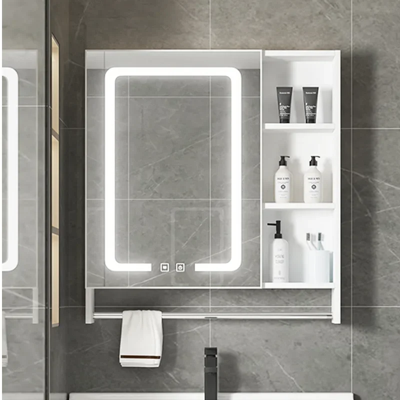Space Aluminum Bathroom Mirror Cabinet Small Apartment Bathroom Storage Mirror Wall-mounted Cosmetic Mirror Separate Storage