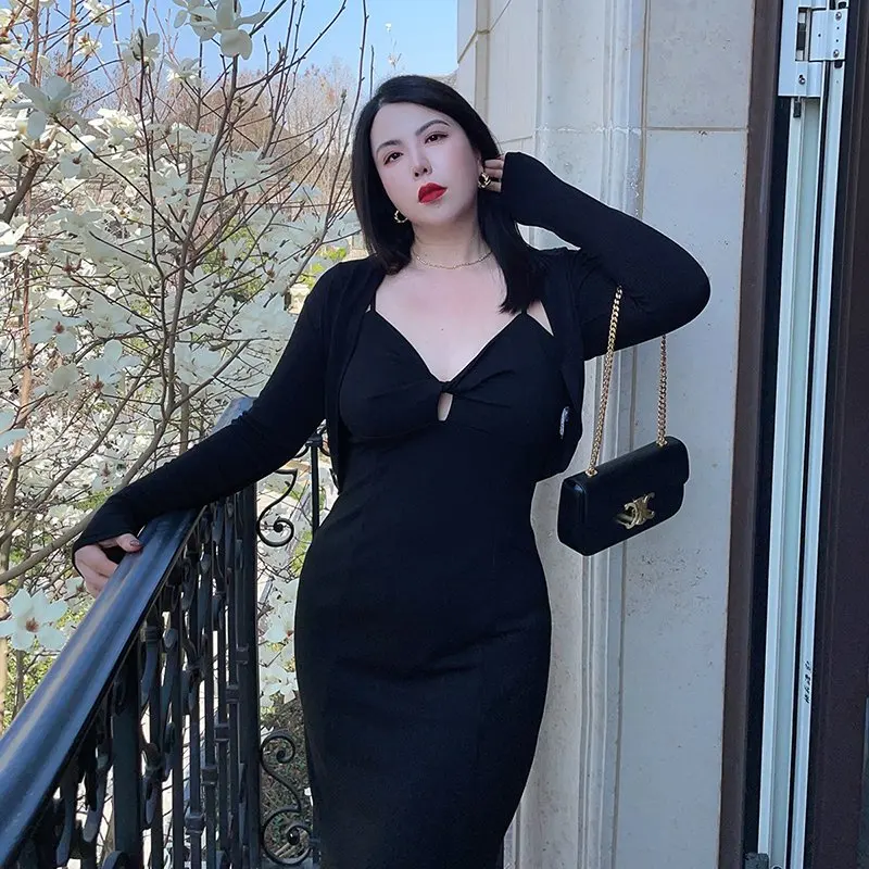 

Slimming Ice Silk Short Open Cardigan Shoulder Baring Outerwear for plus Size Women V-Neck High Waist Long Sleeve Spring Summ...