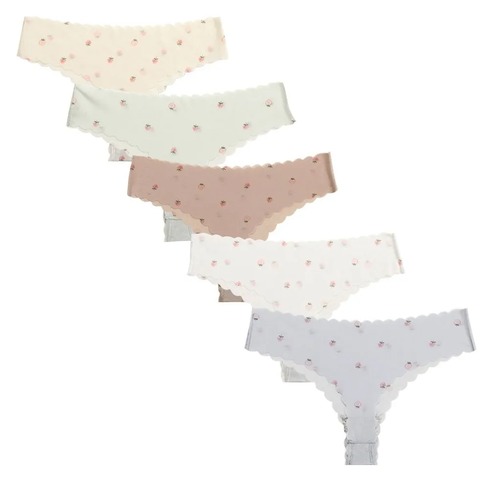 Comfortable Soft Ice Silk Thongs Traceless Thin Peach Printed Briefs Lingerie Underpants T-back Panties Daily Wear