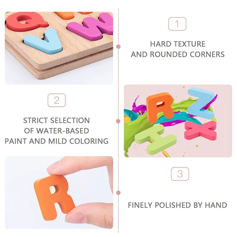 나무 알파벳 퍼즐 모양 맞추기 몬테소리 3D 퍼즐 보드 게임 어린이 조기 교육 학습 장난감 알파벳 보드