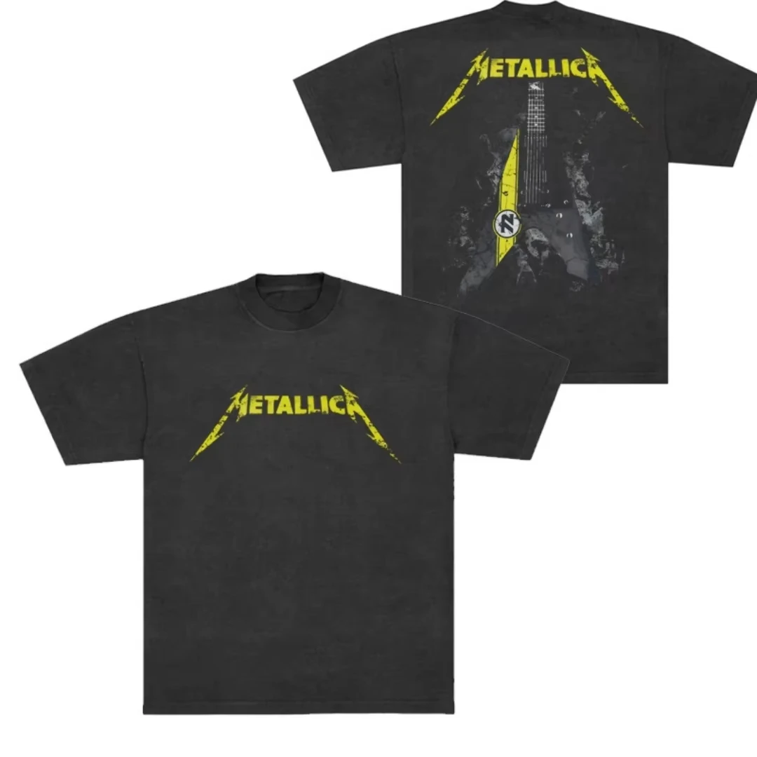 ميتاليكا على الوجهين الغيتار الجرافيك الرجال غسلها عارضة أعلى المعادن الفرقة مريحة اليومية الشارع الشهير الرجال تي شيرت أعلى