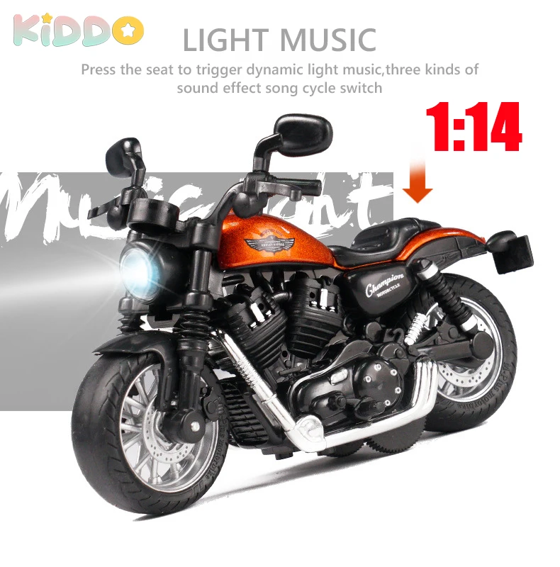 1:14 Simulation Motorcycle Pull Back Alloy Car Model Light Sound Effects Racing Motorcycle Collection Miniature Ornaments Gifts