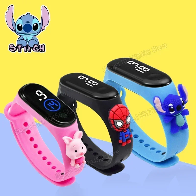 Disney Stitch LED Waterproof Kids Digital Watch Spiderman Hulk Children Watch Sports Touch Electronic Animation Kids Gifts