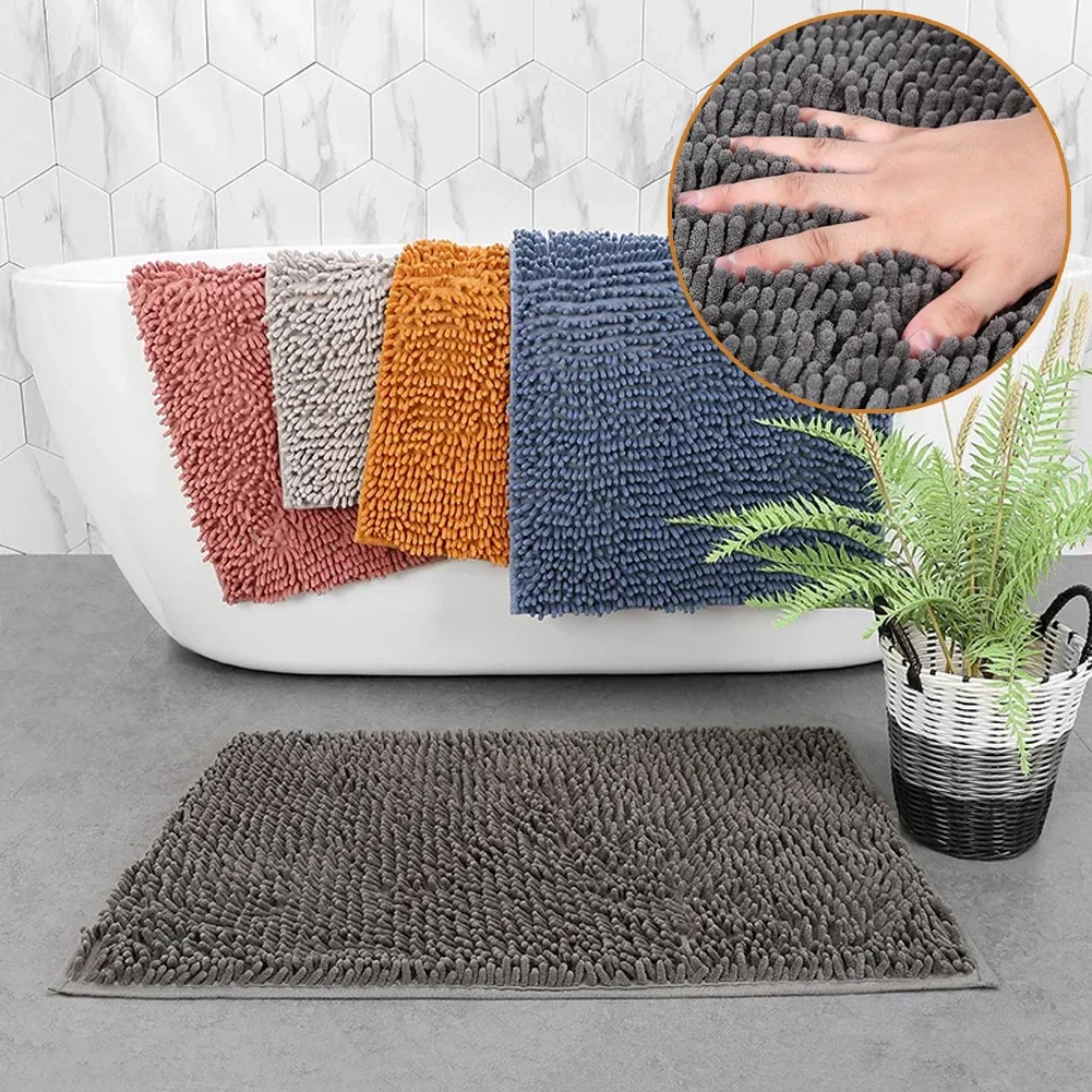 

Solid Color Chenille Bath Mat Rectangular Bath Blanket Fluffy Soft Carpet Absorbent Non-slip Toilet Mat Bathroom Decoration