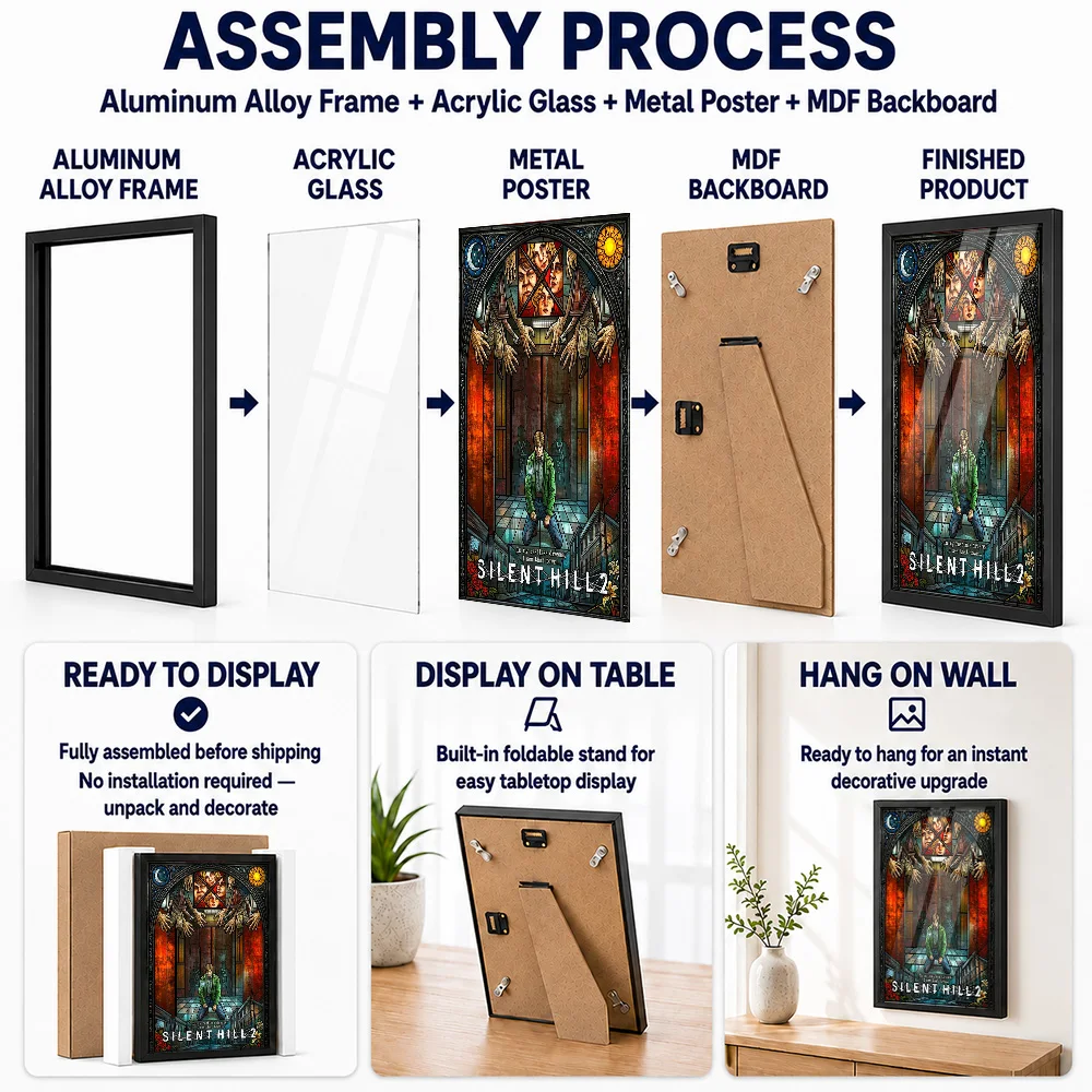 Silent Hill 2 Stained Glass Framed Metal Print Customized Hero Tribute Wall Art Designed For Players To Display In Game Room