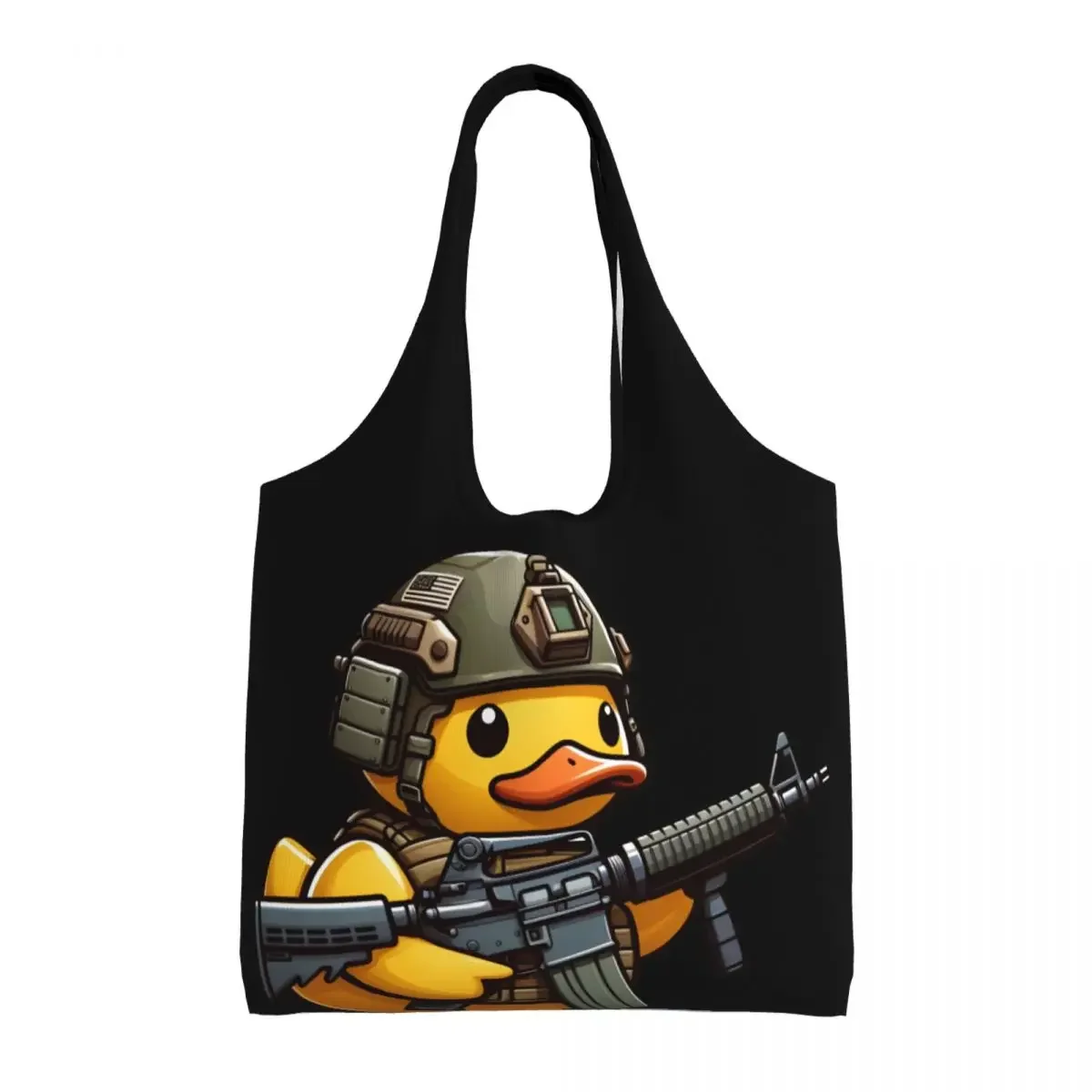 Custom Tactical Rubber Duck Groceries Tote Shopping Bags Women Custom Canvas Shopper Shoulder Bags Big Capacity Handbag