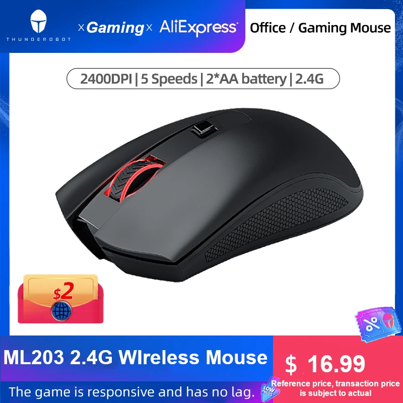 ThundeRobot ML201 2.4G Wireless Mouse Gamer 2400DPI 5 Buttons Professional for Gaming Office Computer Laptop PC Tablet Mouse