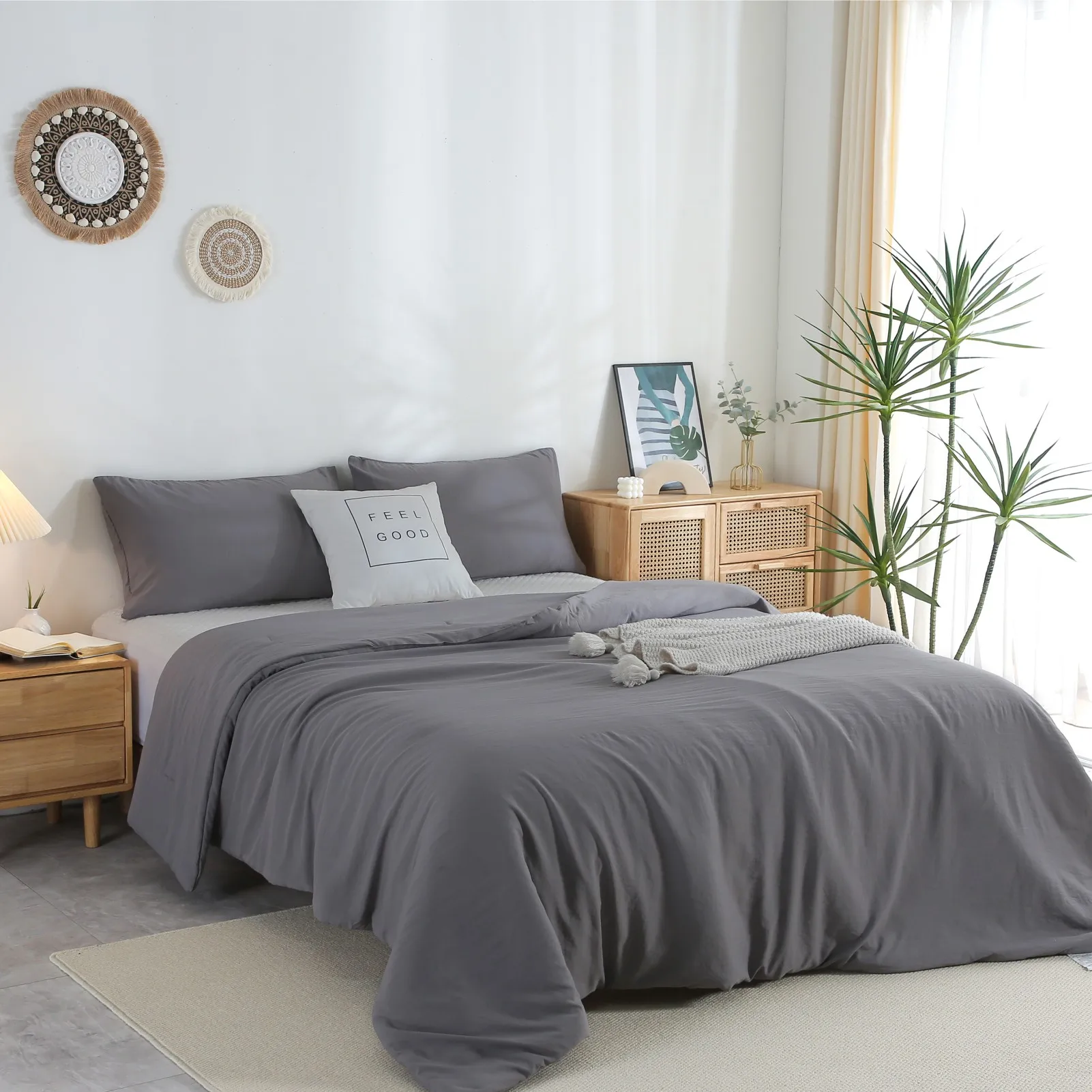

Lightweight Fluffy Bedding Twin XL Set Comforter Down Duvet Cover Dark Gray Comfortable Bed Set with Pillow Sham