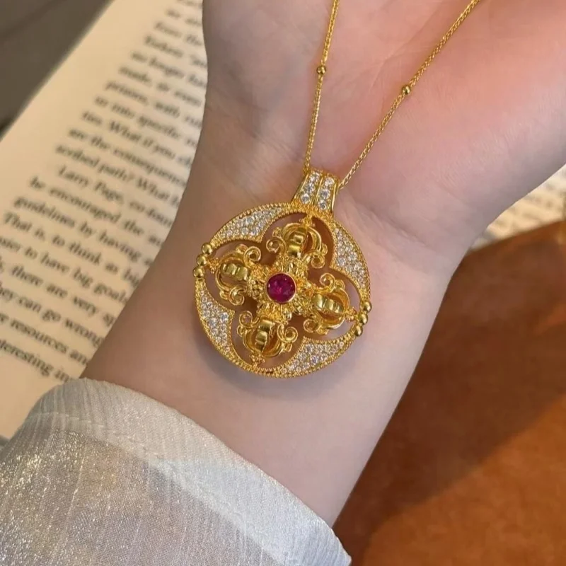 

LABB Real 18K gold cross compass pendant Au750 gold inlaid with moissanite zircon pendant women's exquisite jewelry gift D0196