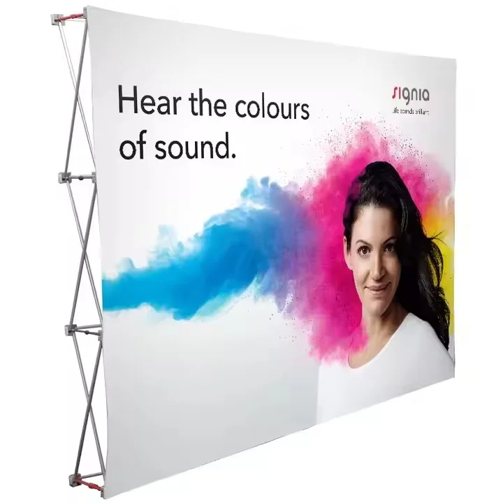 

Custom Pop up Wall Tension Fabric Outdoor Display Advertising Banner with Aluminum Stand