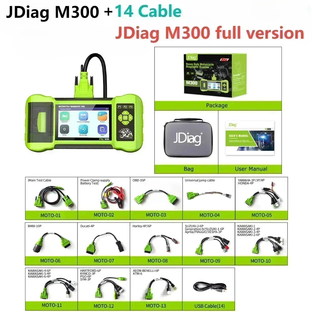 JDiag M300 Full Motorcycle Diagnostic Tools OBD2 Scanner Motorcycle Diagnose Tools ABS Engine For BMW Ducati Harley Honda Yamaha