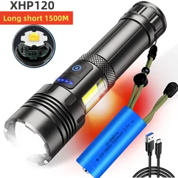 Xhp120-超強力な戦術的な懐中電灯,充電式,強力なライト,長距離,18650バッテリーまたは26650バッテリー,1500m