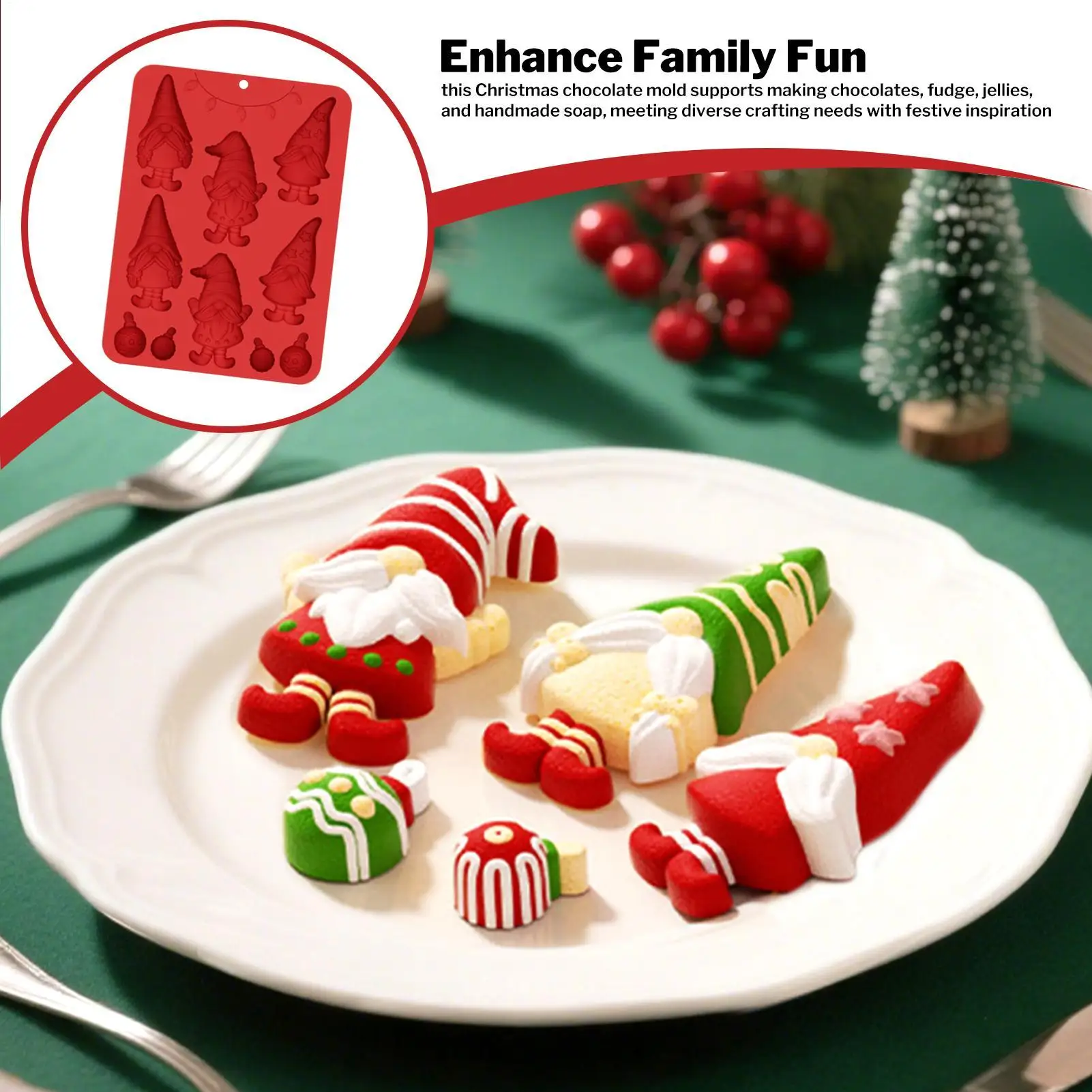Moule à chocolat de noël 3D Gnome, en Silicone, pour bonbons, Fudge, à dégagement facile, antiadhésif, pour la cuisson