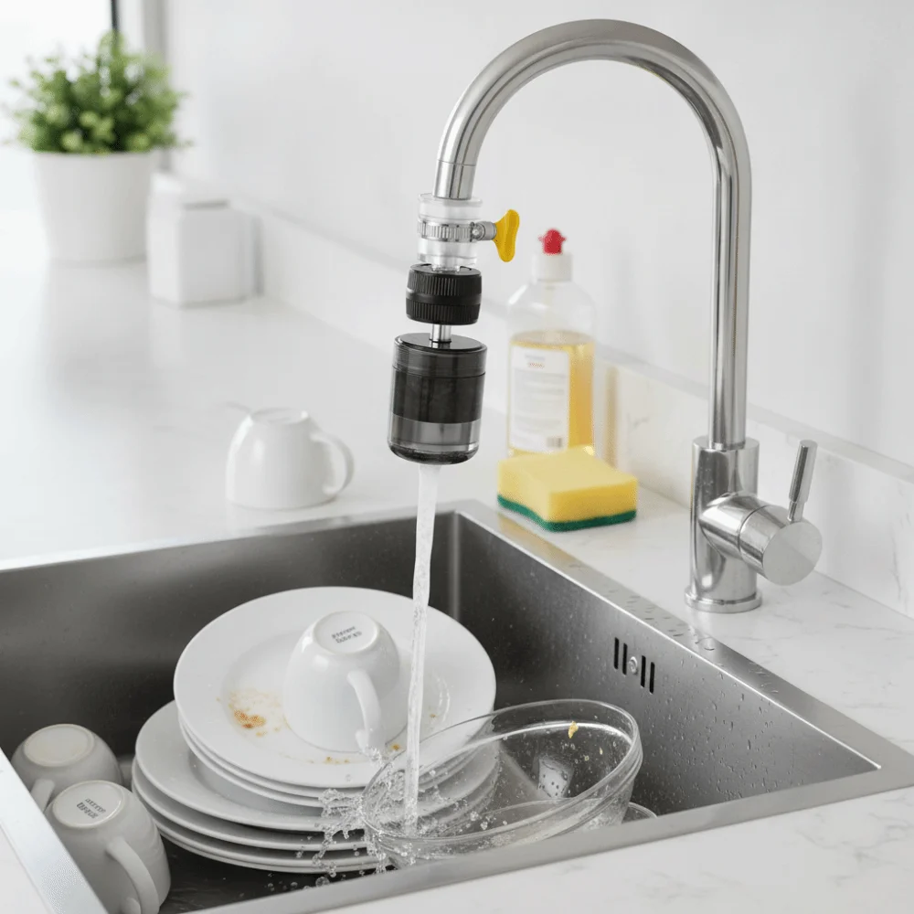 Anti-Splash Titanium Particles Faucet Water Filter Chlorine-Removing Stainless Steel Cable Ties Kitchen Tap Filter Nozzle