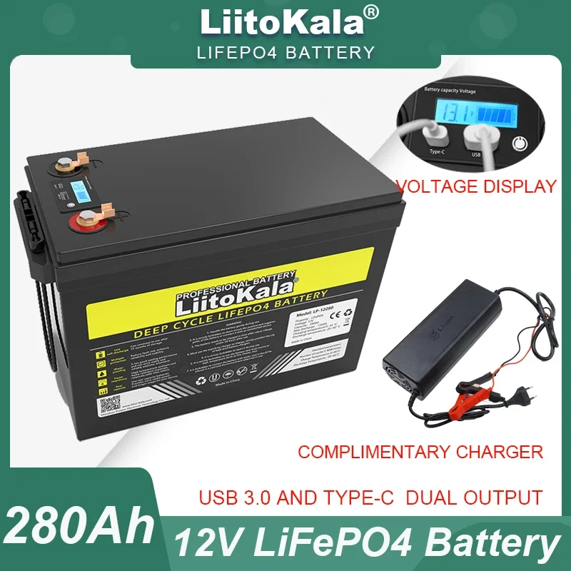 

LiitoKala 12v 280Ah LiFePO4 battery 12.8V BMS For RV Campers Golf Cart Off-Road Solar Inverter energy storage batteries Tax Free