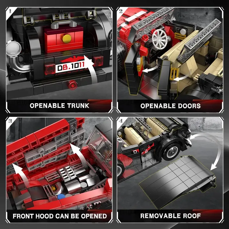 Molde King 10114 Conjunto de blocos de construção MOC de carro vintage (1,308 peças) - Kit de modelo retrô STEM presente para construtores de idade 8 +