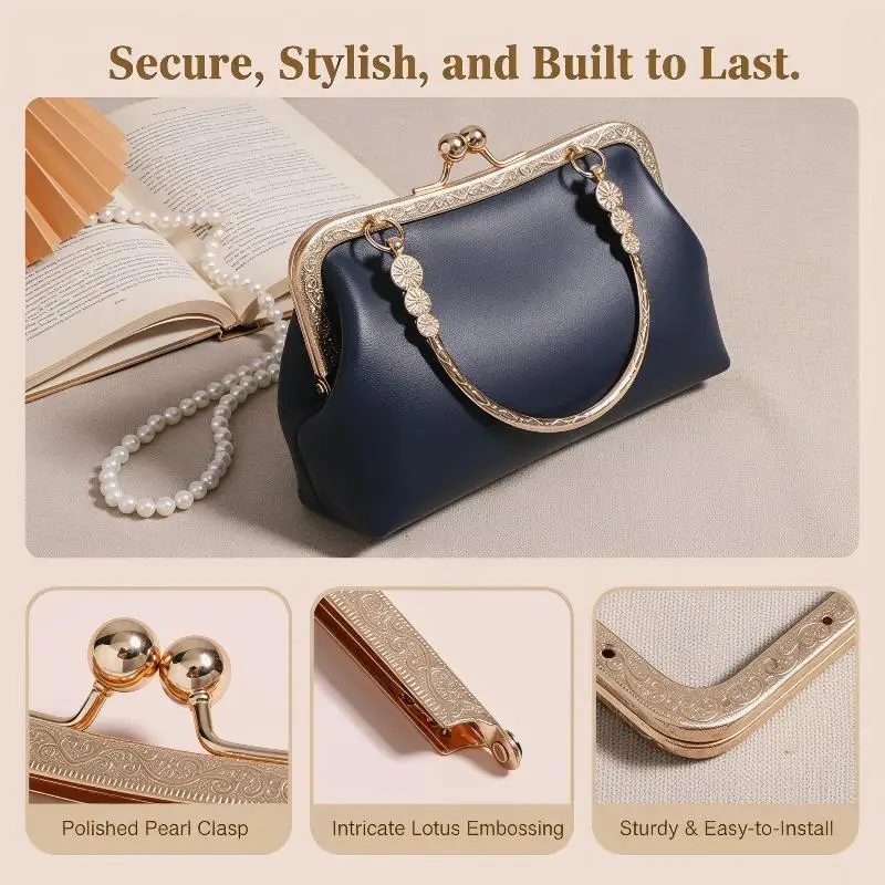 Metall-Geldbörsenrahmen mit gebogenem Griff, Kussverschluss-Hardware für DIY handgefertigte Münztaschen, Abendclutches und Zubehör für die Taschenherstellung – Detail 8