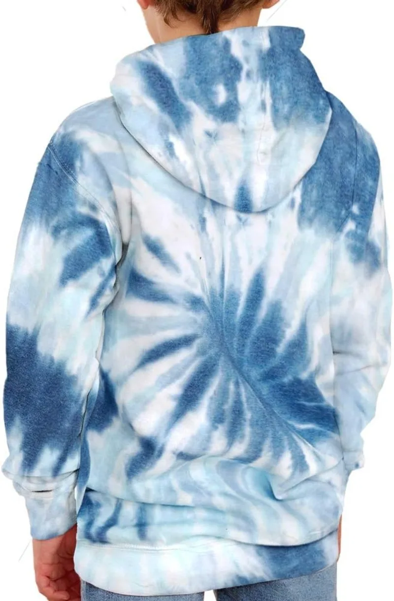 Unisex Kids Tie Dye Sweatshirt Boys Girls Hooded Kangaroo Pocket Pullover Hoodies