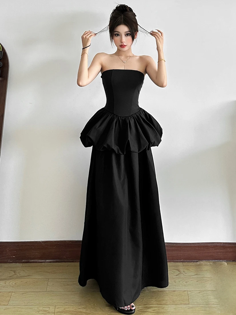 فستان سيسجولي الفاخر بتصميم الأميرات الكلاسيكي مع كشكشة وياقة هالتر، تنورة ساحرة بأسلوب إنس، طقم من قطعتين بخصر مجمع، فستان ط...