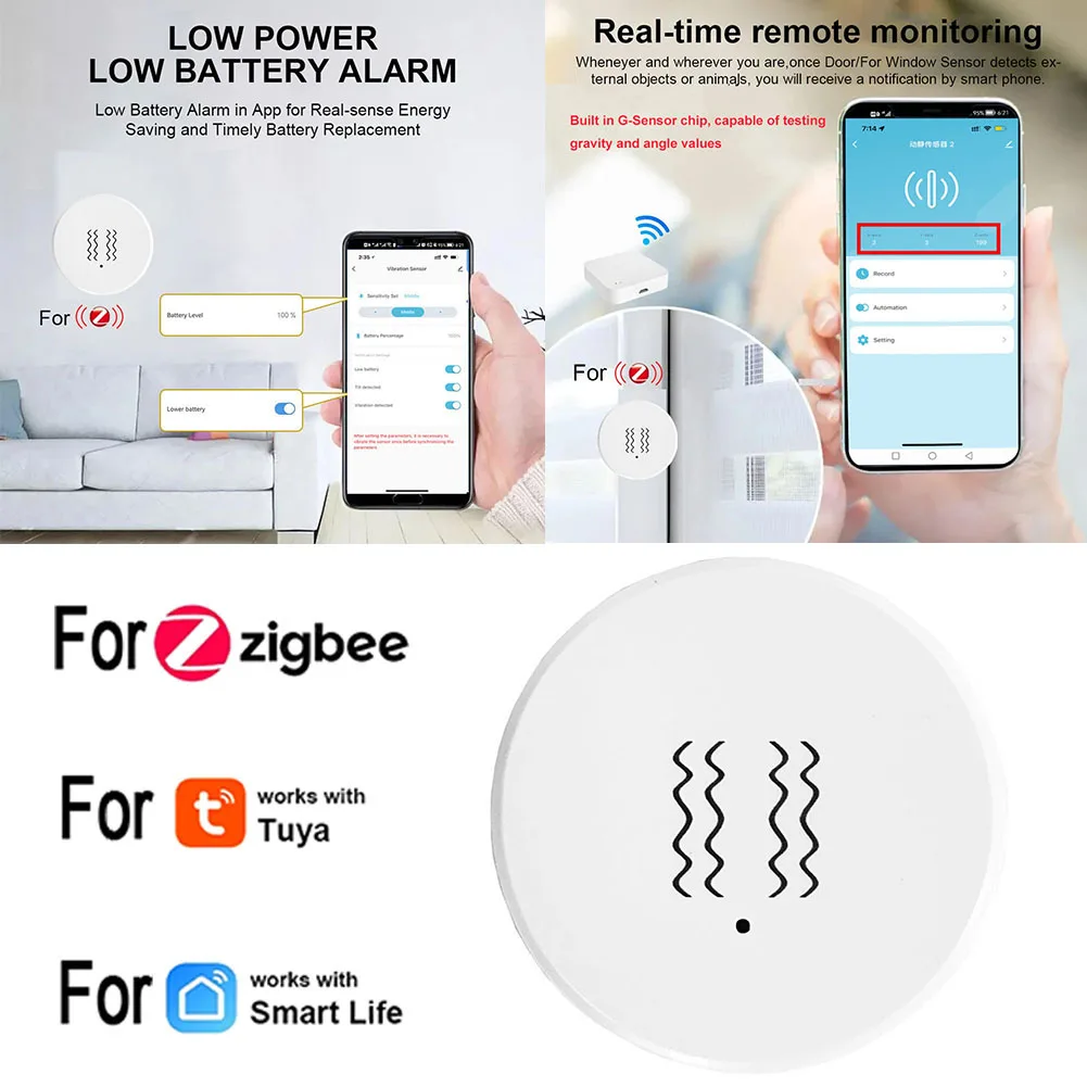 Smart Vibration Sensor Detection Home Security Protection Smart App Real-time Remote Monitor Alarm Notification