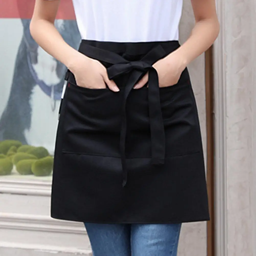 Baking Apron Unisex Waterproof Half Apron with Pockets Lace-up Chef Waist Apron for Restaurant Waitress Cafe Resistant Short