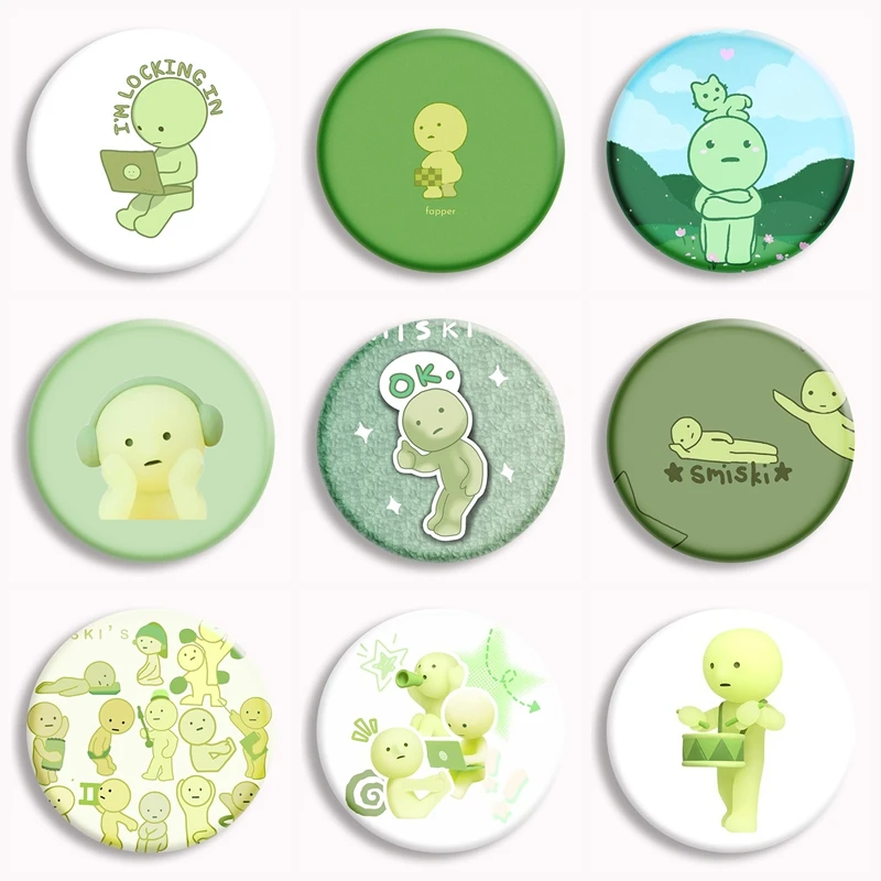 

Smiski Meme Series, мягкая булавка на пуговицах, зеленая кукла, эстетические мультяшные броши, значок, сумка, декор, ювелирные изделия, коллекционные подарки для детей