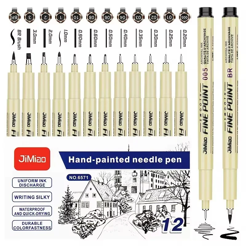 1 pçs arte mangá contorno caneta pigmento forro micron caneta marcador conjunto gancho linha agulha para esboço escova macia artigos de papelaria arte suprimentos