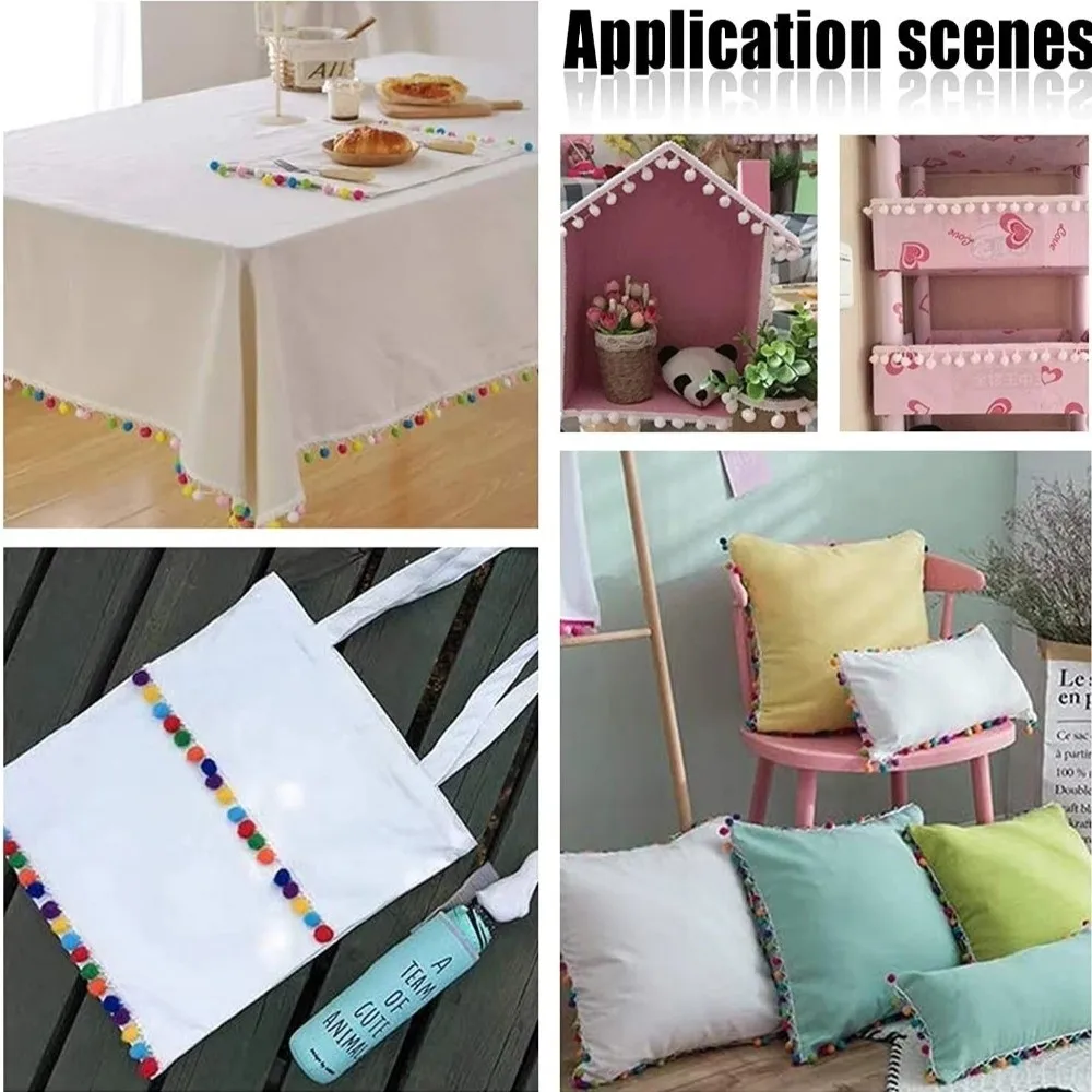 20Yards 20 Yards Length Pom Pom Lace Trim Soft Ball Texture Pom Pom Design Ball Tassel Fringe 1cm Mini Size DIY Craft Trim