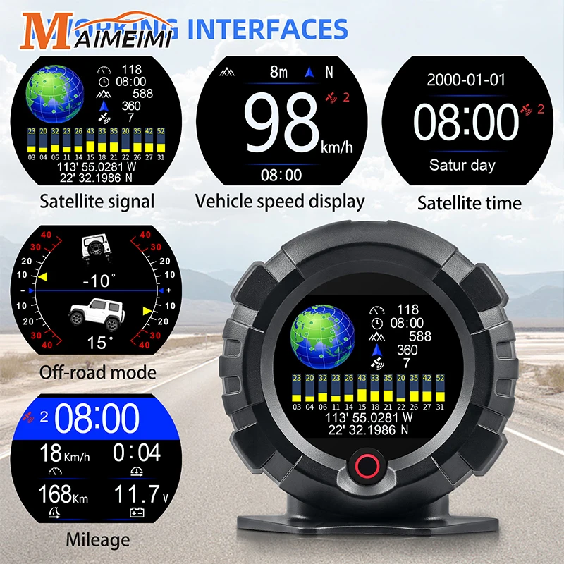 X95 GPS HUD Car Head Up Display 4x4 Off-road Inclinometer Slope Angle Speed Satellite Timing Car Accessories Multifunction Meter