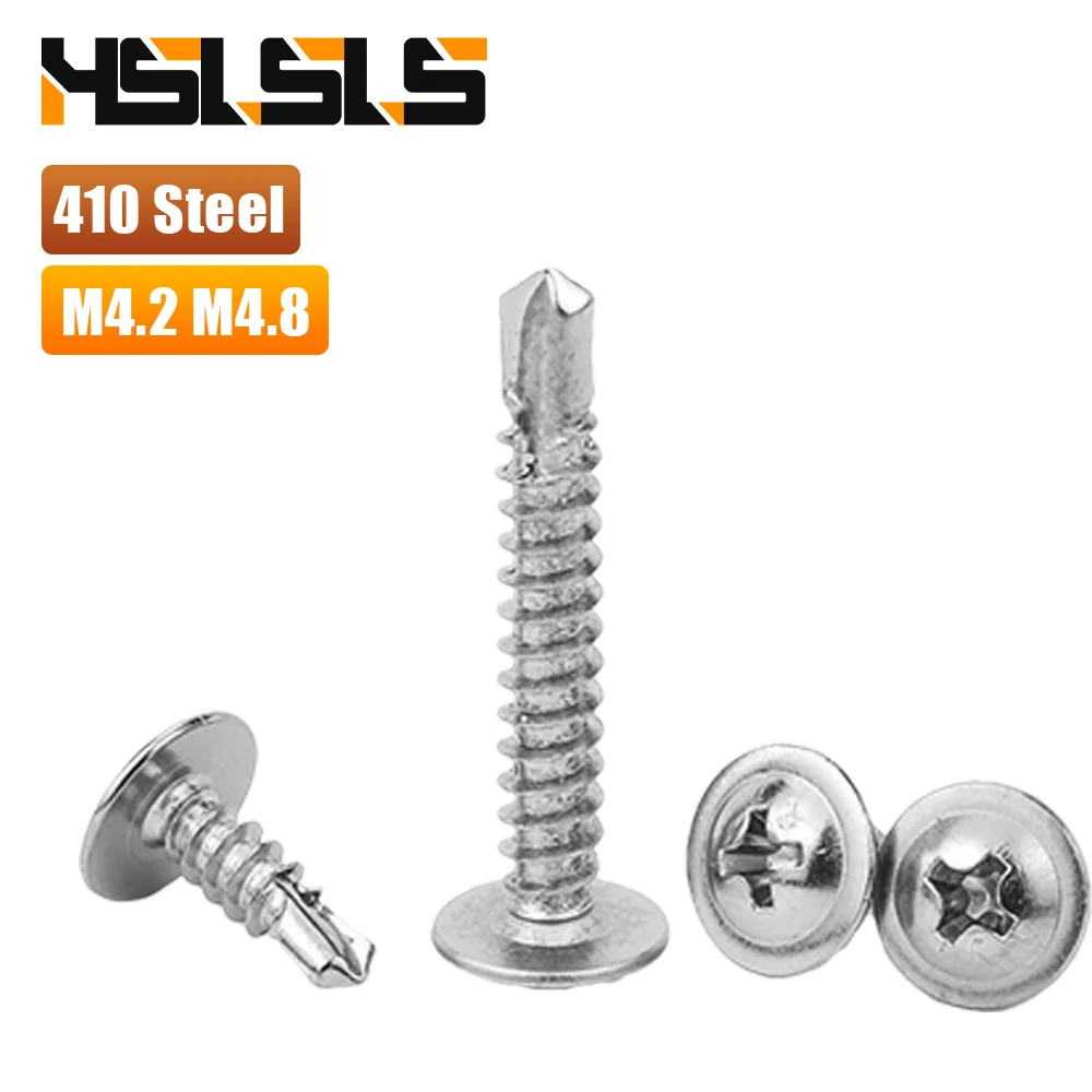 HSLSLS 30pcs Washer Head Phillips Self-Drilling Screw M4.2 M4.8 Stainless Steel Hardiflex Screw Modified Truss Head Self Driller