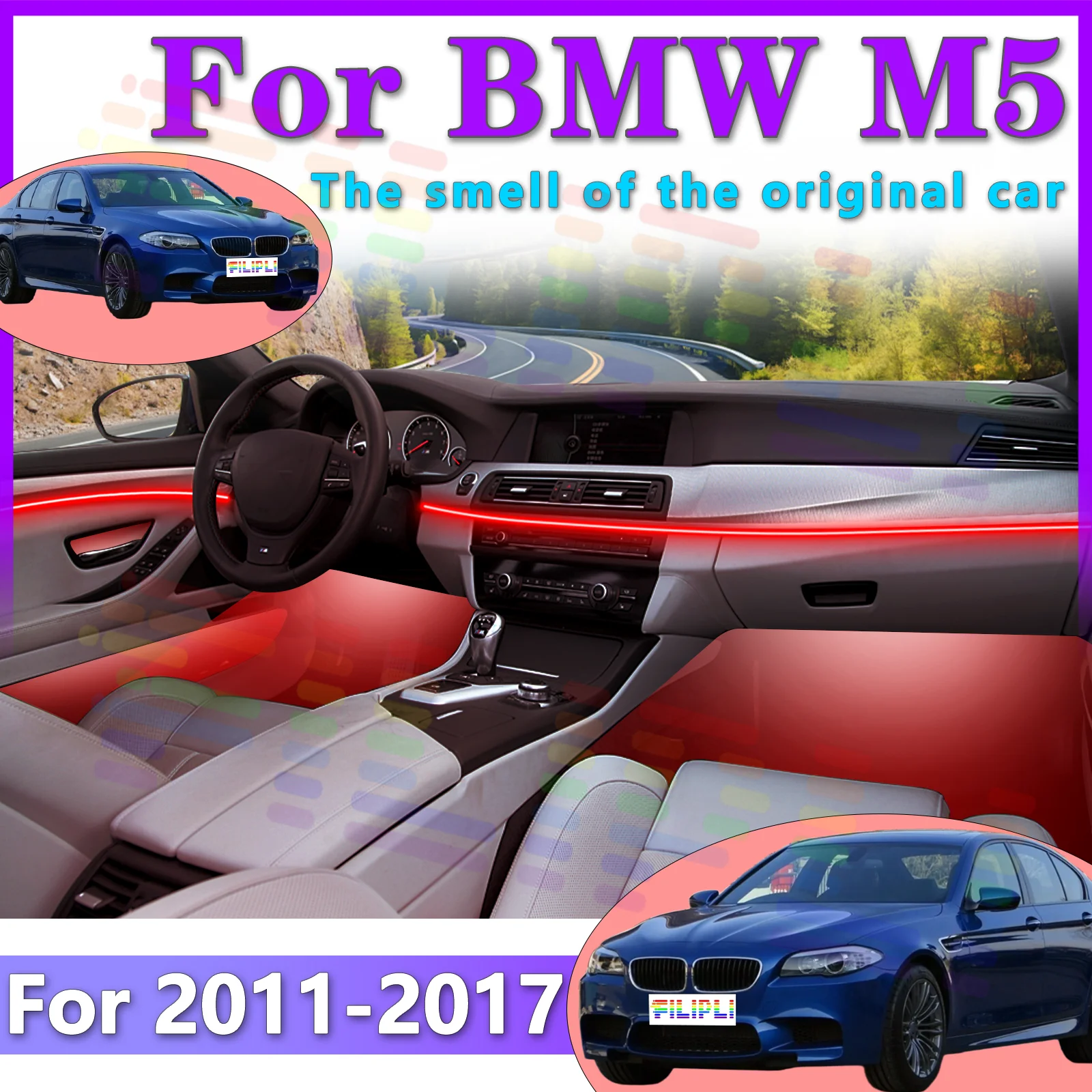 

For BMW M5 F10 Top-grade Concealed PMMA Auto Interior Ambient Lighting RGB Sound-sync Mobile APP Rainbow Gradient LED