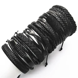 10 Teile/satz Schwarz Wrap Woven Neue Mode Handgemachte Männer Armbänder Männlichen Frauen Leder Armbänder Männer Armreif Großhandel Schmuck Geschenk