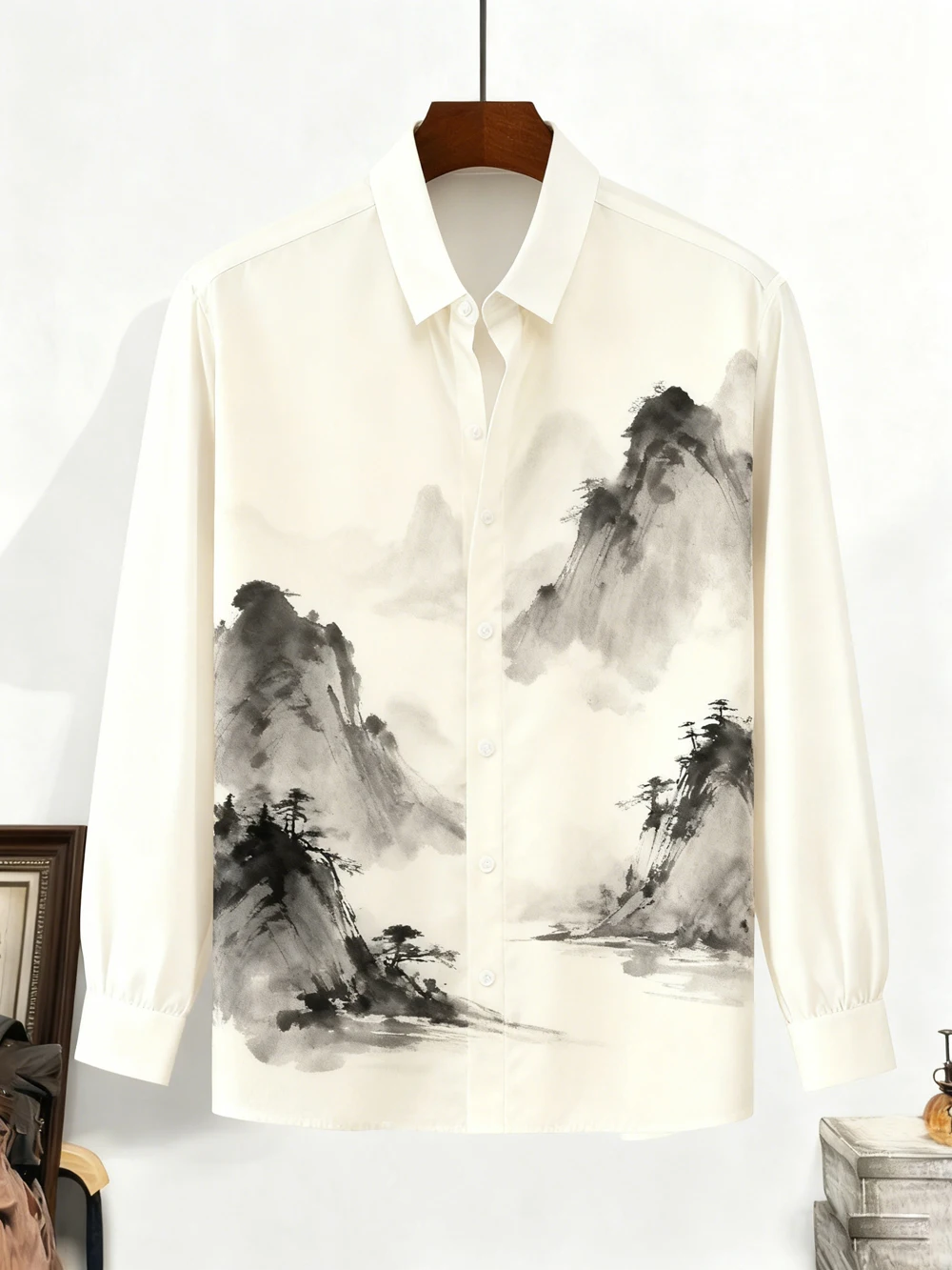 

Men's New Simple Retro Interesting Graphic Ink Painting Plant Bird Print Shirt Hawaiian Beach Vacation Soft Comfortable Top Men