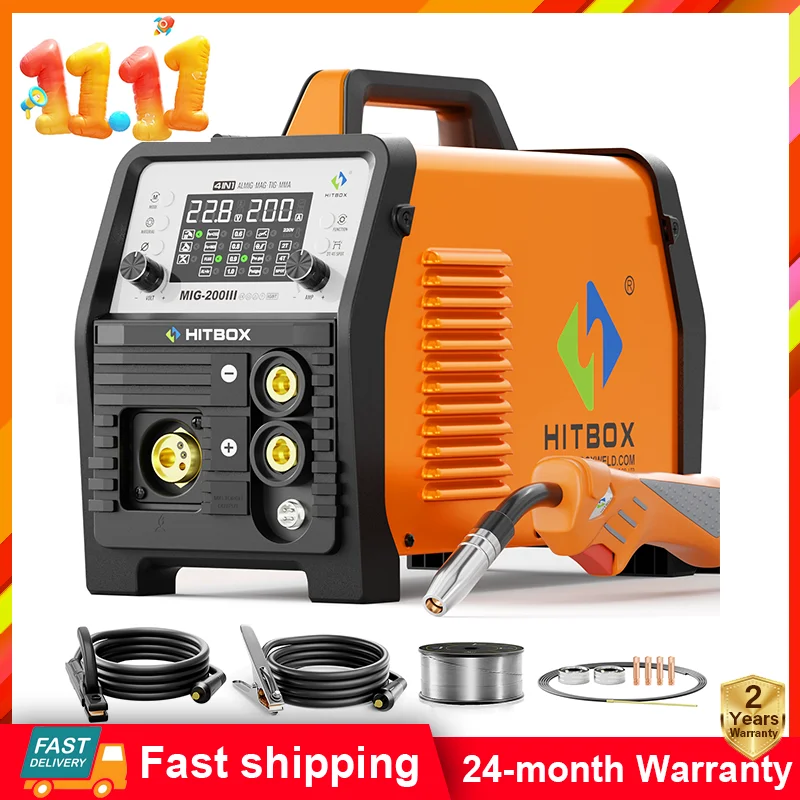 HITBOX MIG Welder Synergy Control Stainless Steel Iron Steel Welder Multiful 220V Aluminum Welding Machine MIG ARC TIG MIG200III