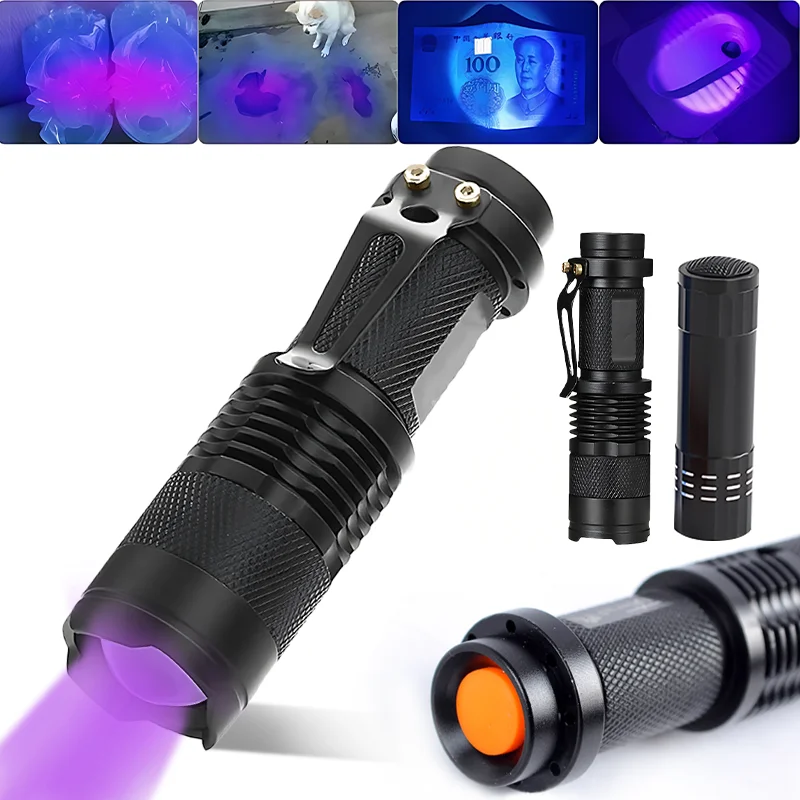 

UV Flashlight Portable Zoomable Banknote Detection Fluorescence Detection Ultraviolet Flashlight Pet Urine Stain Detector Tools