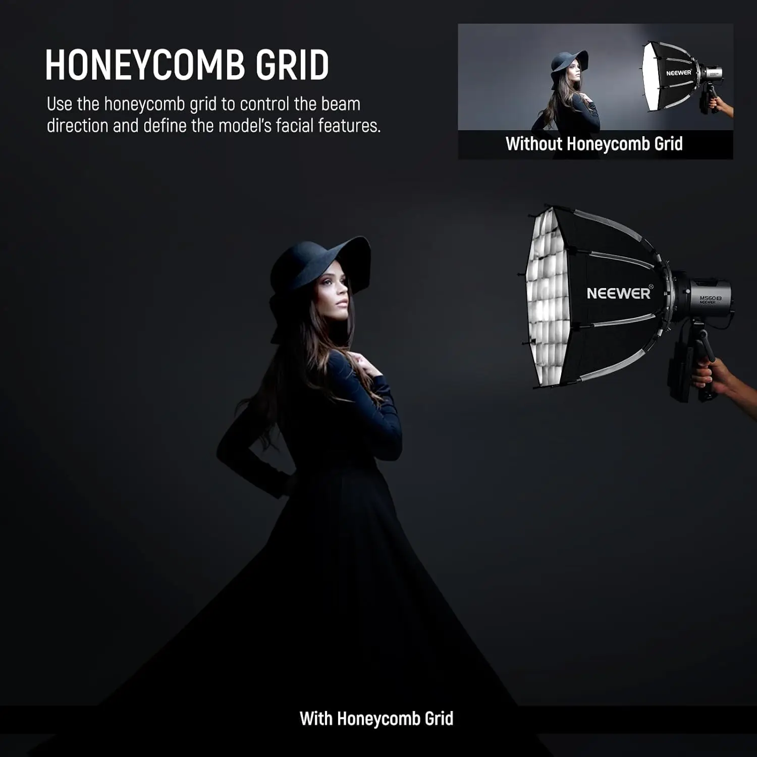 NEEWER 45cm Octagonal Softbox Bowens Mount, Quick Folding Quick Set Up with Diffusers/Honeycomb Grid for Godox Aputure Video
