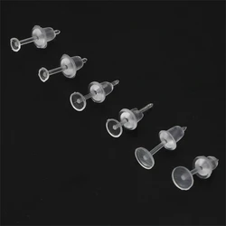 100/200set Hypoallergenic Plastic Earrings Clear Ear Base Pins Needle Silicone Rubber Earring Blank DIY Ear Piercing Accessories