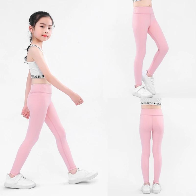 Pantalon de yoga taille haute pour enfants, leggings de sport skinny pour enfants, pantalons moulants pour fille, noir, coton IQUE dex Bobbi, course