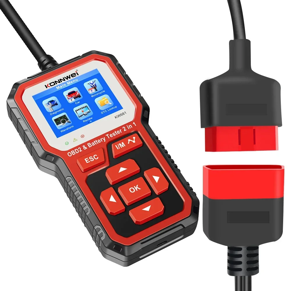 KONNWEI KW681 6V 12V Car Motorcycle Battery Tester  Obd 2 Auto Diagnostic Tool 2 in1 2000 CCA Car Diagnostics Obd2 Scanner