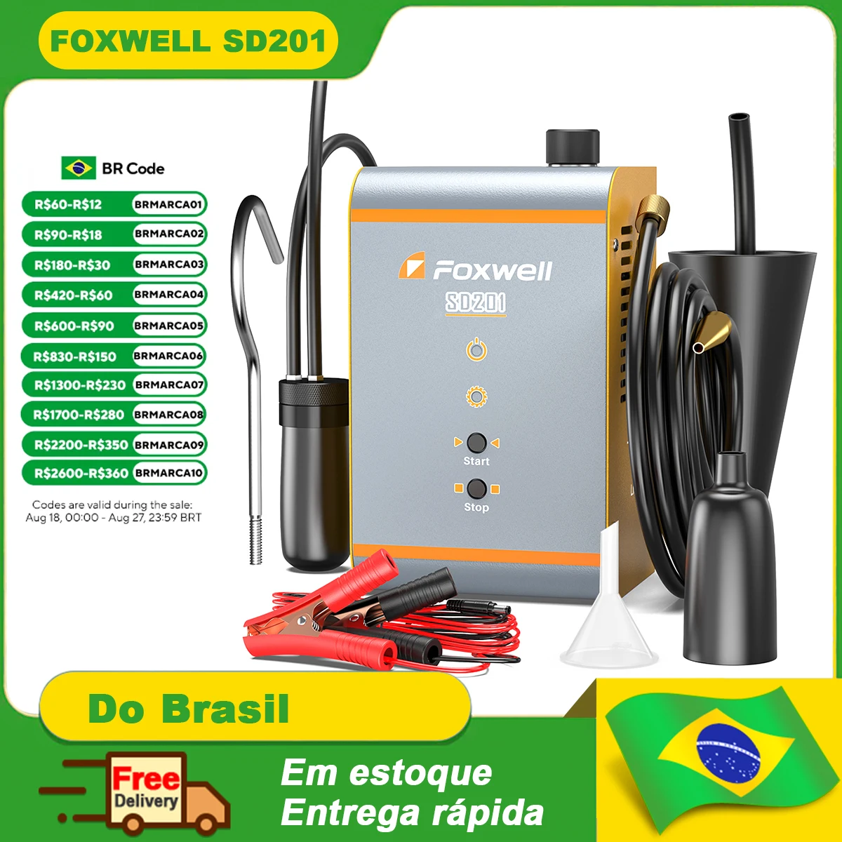 

FOXWELL SD201 Car Smoke Generator Automotive EVAP Smoke Machine 12V Diagnostic Tester Vacuum Fuel Pipe Oil Leak Detector Brazil