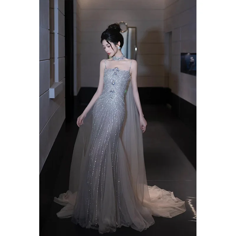 

Вечернее платье Ele для свадьбы, помолвки, ужина, доктора со шлейфом, простое роскошное новое поступление 2025 года, китайское шелковое платье Dr