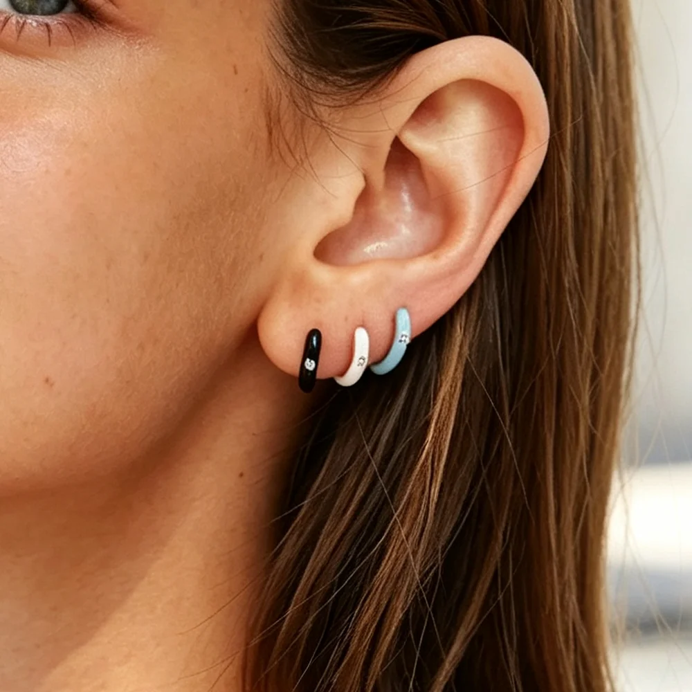 Red Black White Three Colour Enamel Hoop Earrings For Women Fashion Piercing Jewelry