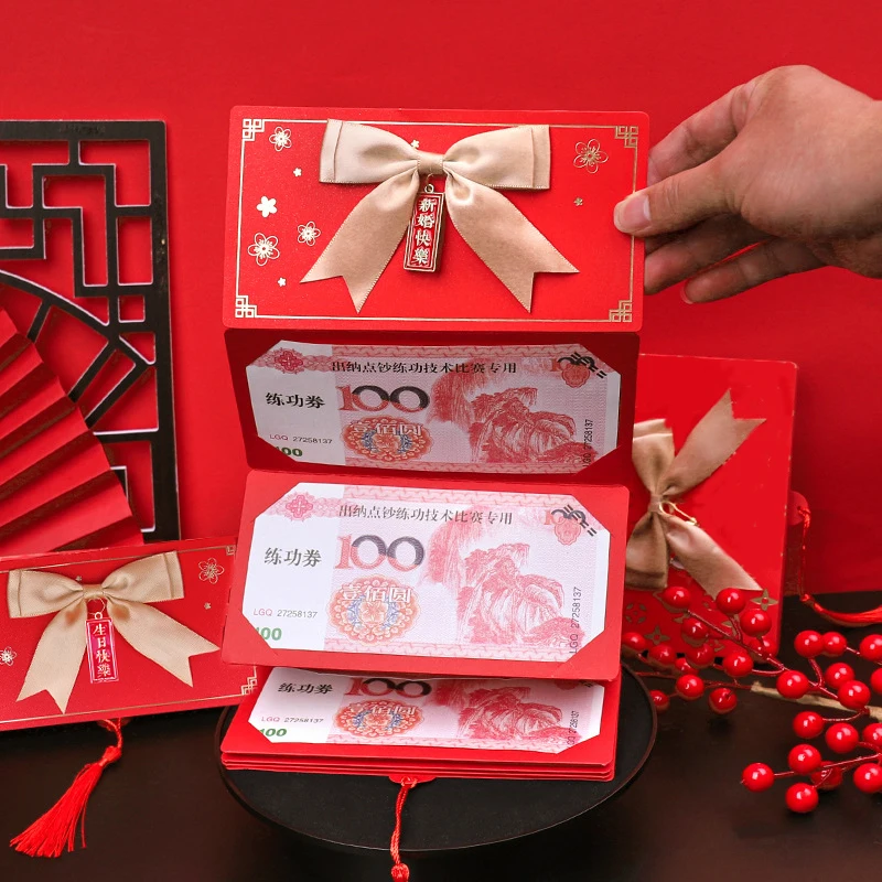 جديد 6/10 فتحات Bowknot حزم حمراء قابلة للطي 2025 CNY حقيبة هدايا نقدية عيد الحب عيد ميلاد الزفاف مهرجان الربيع المغلف الأحمر