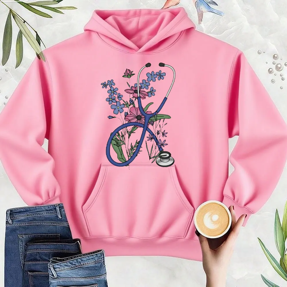 Floral Stethoscope Sweatshirt Nurse Doctor Gift Autumn and Winter Keep Warm Tracksuit Women Unisex Hoodie New Casual Simple
