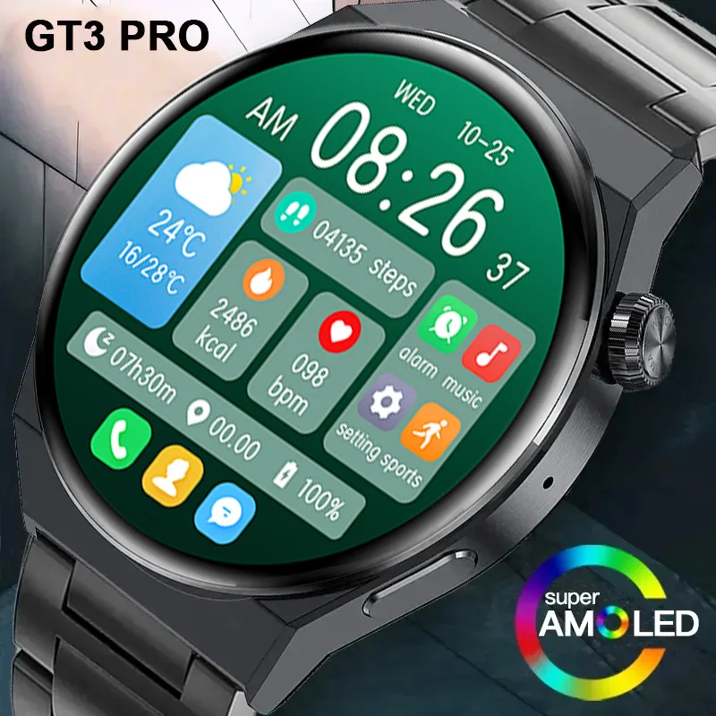 For Huawei Xiaomi GT3 Pro Smart Watch Men AMOLED 390*390 HD Screen Heart Rate Bluetooth Call IP68 Waterproof SmartWatch 2024 New