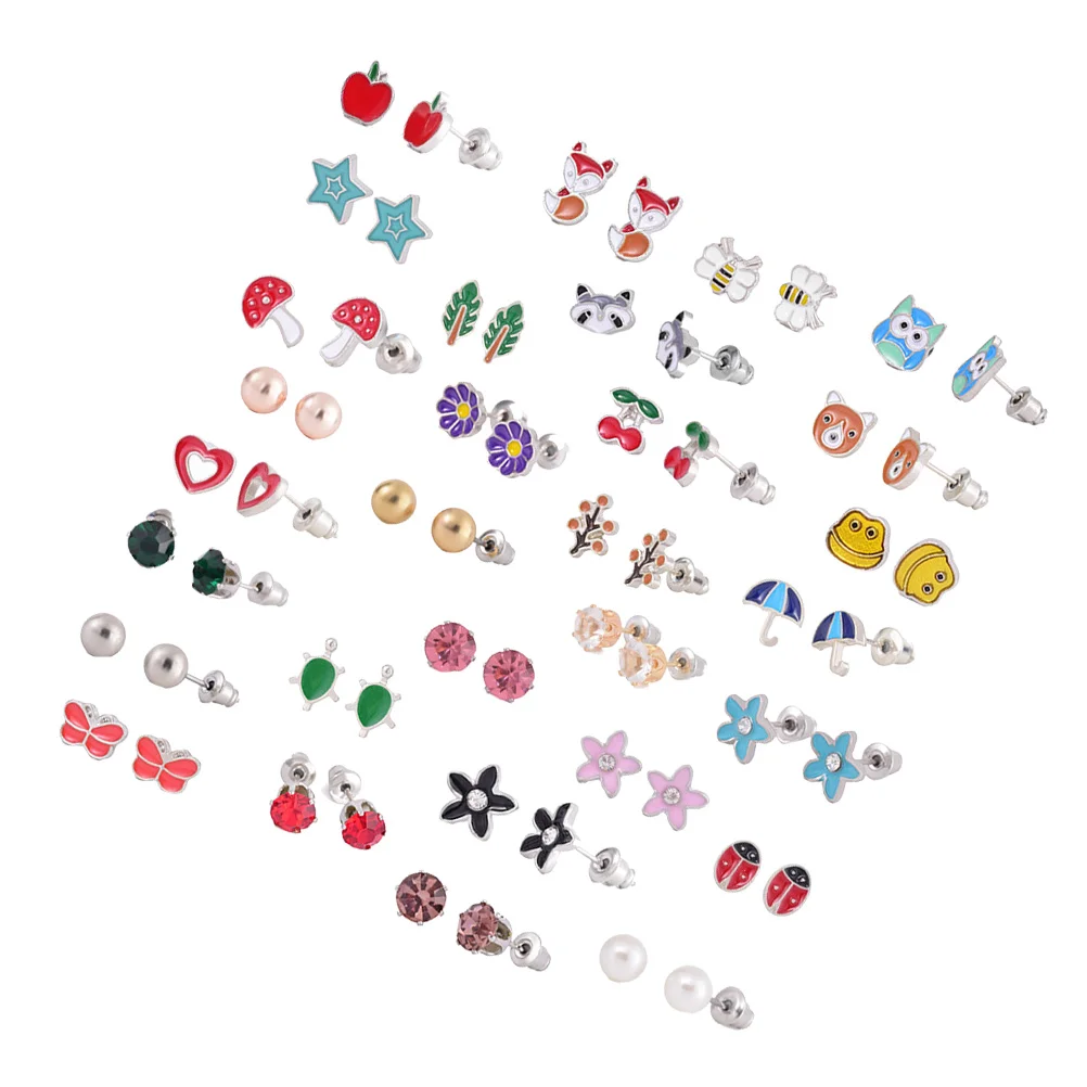 30 Pairs Animal Earrings Lovely Decor Accessories Female Stud Jewelry Daily Elegant Stainless Steel Cartoon Accessory Child