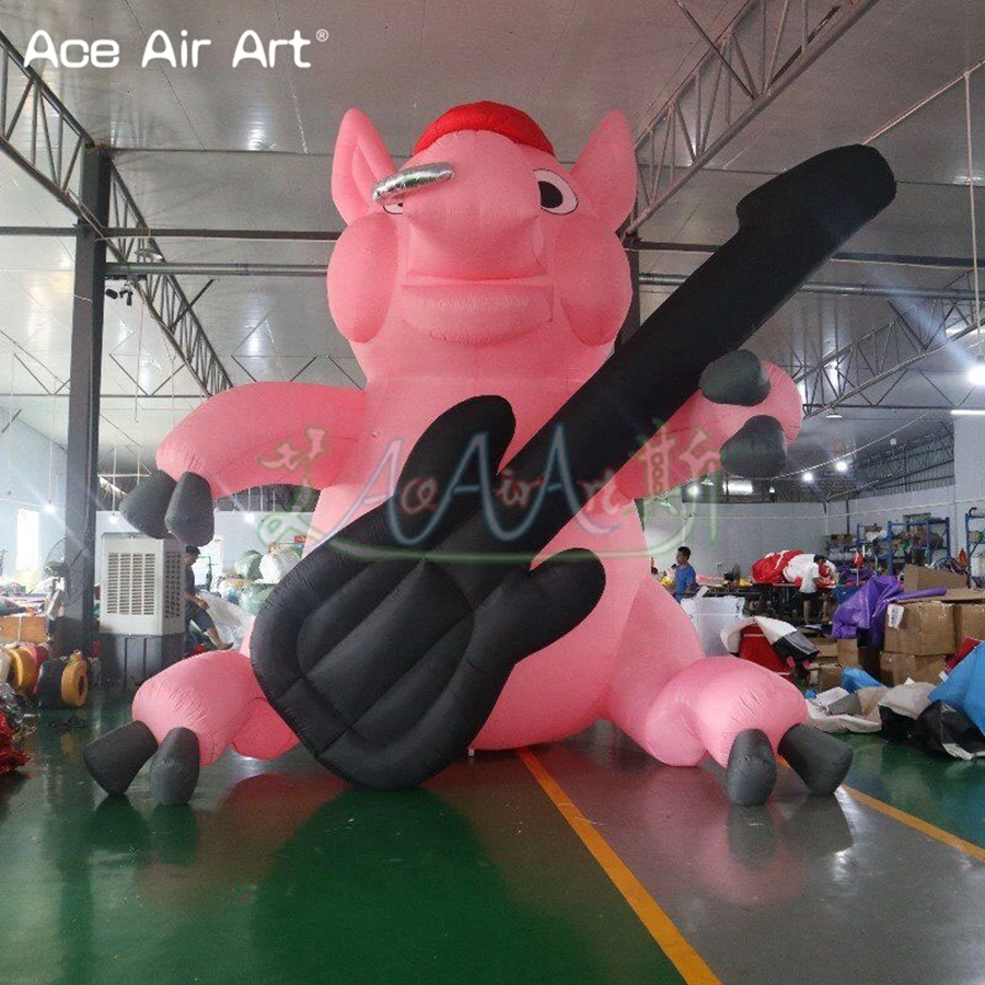 Inflatable Pink Pig Cartoon With Guitar , Inflatable Animal Ballon For Outdoor Advertising Exhibition Made By Ace Air Art