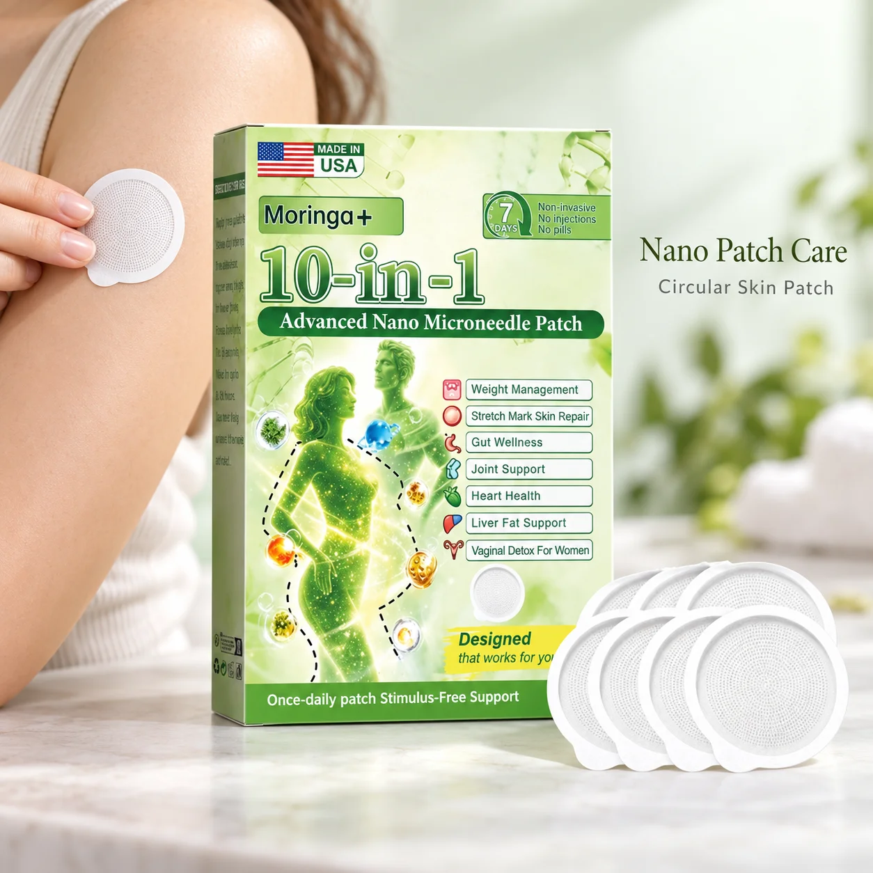 Unisex Nano Microneedle Patches Featuring A White Circular Design With A Gentle Formula Intended For Use Across All Skin Types