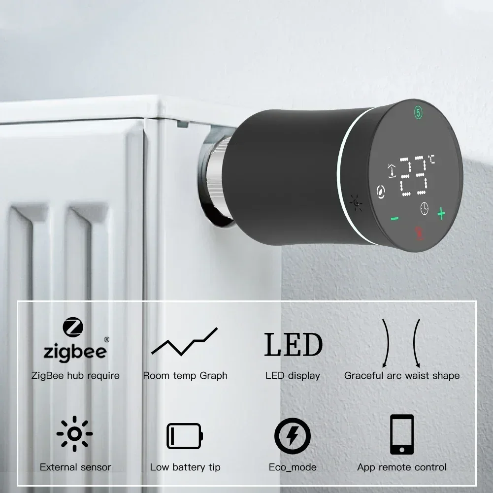 Tuya ZigBee3.0 TRV Smart Radiator Thermostat Valve Programmable Heating Temperature Controller Alexa Google Compatible HubNeeded