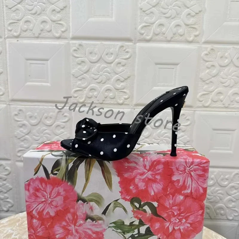 ريترو الأخضر رصدت الحرير عالية الكعب النعال للنساء لباس خارجي موضة القوس الجلود الصيف الصنادل الراحة المفتوحة الأصابع سيدة الأحذية